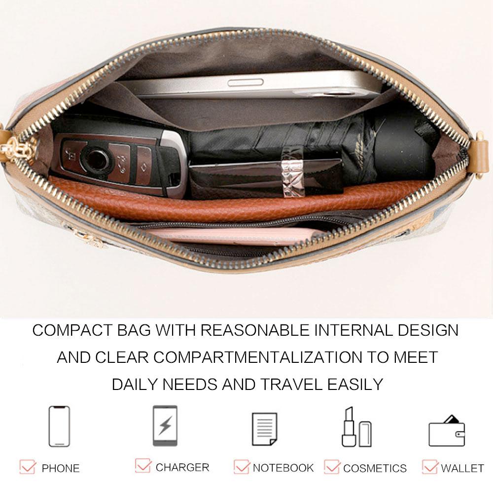 Stylish PU Leather Crossbody Bag Color Block Ethnic Design Adjustable Detachable Strap Zipper Closure Inner Phone Pocket
