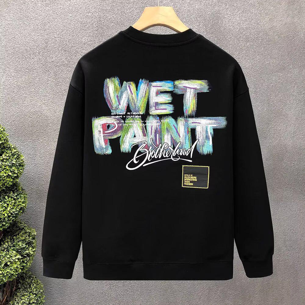 Trendy European Men s Printed Round Neck Hoodie: New Slim-Fit Autumn/Winter Versatile Top M