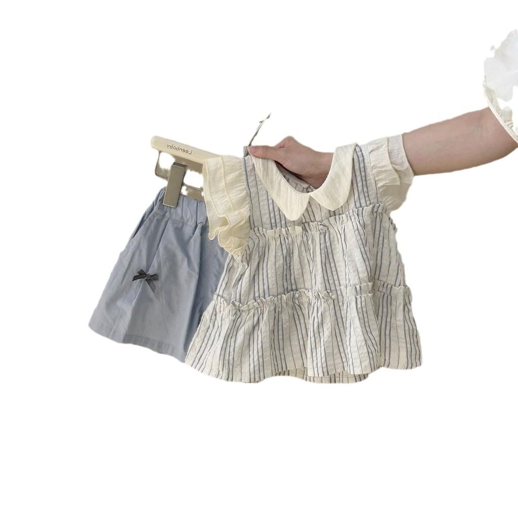 Trendy Girls Summer Outfit 2024 Adorable Two Piece Set With Soft Cotton Fabric And Striped Pattern For Ages 3 To 8 Years