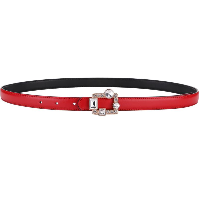 Mei Rhinestone-embellished top grain leather skinny belt - women s genuine leather waistband 100cm красный