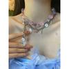 Tooxika Crushed Ice Coloured Pastel Crystal Beaded Flower Patchwork Necklace Niche Sweet Cool Choker Collarbone Chain