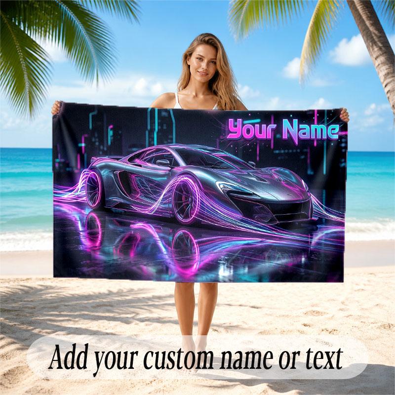 Neon Abstract Theme Beach Towel Personalized Custom Name & Text Soft Quick Dry Beach Towel for Swimming Travel