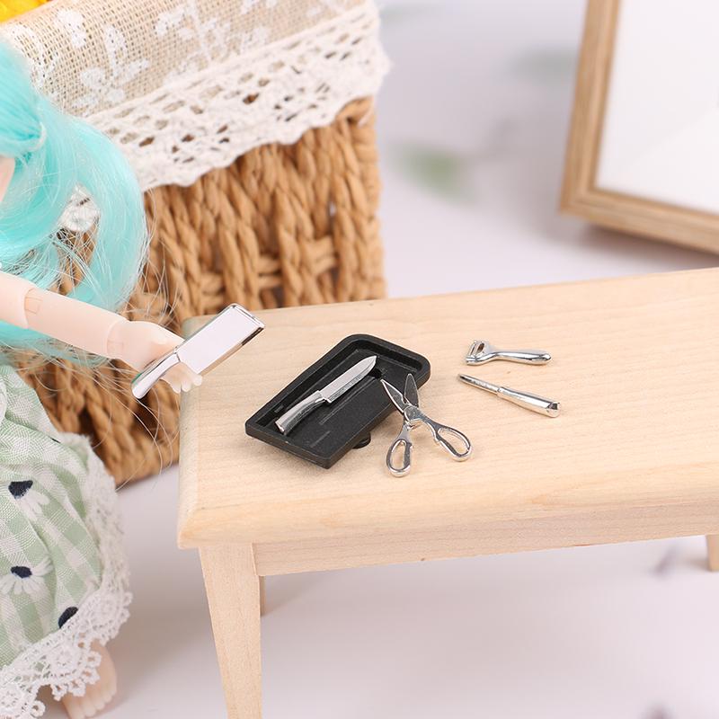 1:12 Dollhouse Kitchen Knife Set Mini Knife Scissor Peeler W/Holder Kitchen Toy