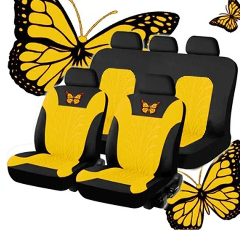 Funda de Asiento de Coche Juego Completo, Funda de Asiento para Coche Bordada con Patrón de Mariposa Universal