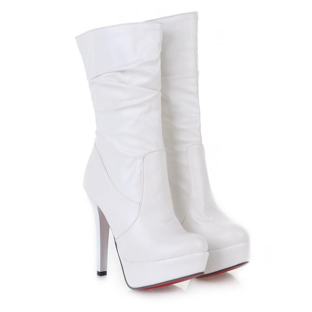 

2025 Ultra-High Stiletto New Women s Boots Fashionable Leopard Print Pleated Lining Mid-Calf Boots Metal Heel Boots 38 білий