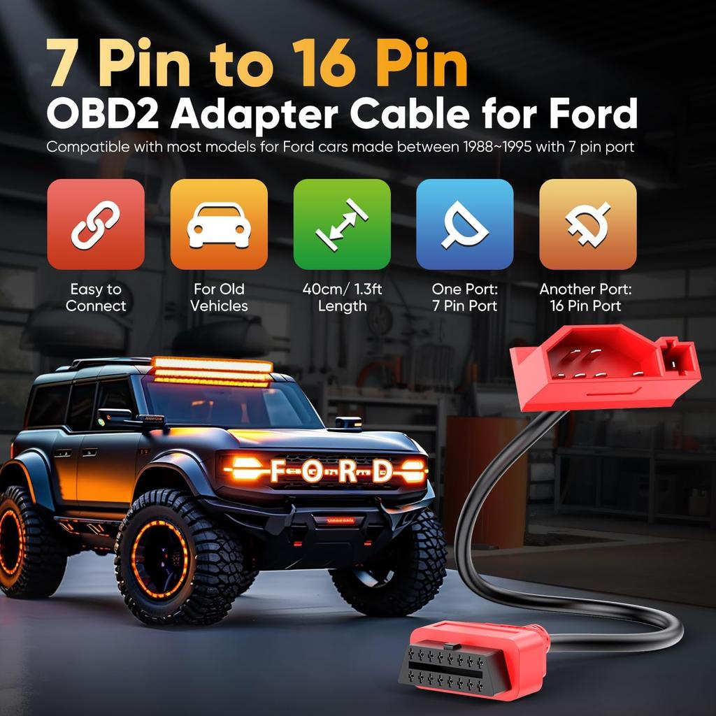 Autel 7 Pin OBD1 To OBD2 Adapter Cable For Ford, 7Pin OBD1 To 16 Pin OBD2 Diagnostic Cable, Fit For Ford Vehicles With 7Pin Port, Work With Scan Tool