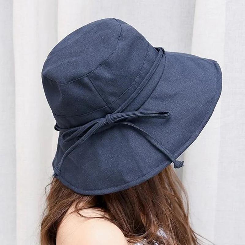 Ladies Summer Japanese Cotton and Linen Fisherman's Hat Folding Outdoor Sun Visor with Large Brim