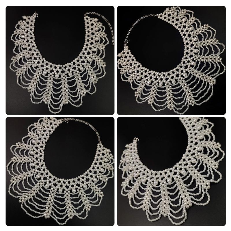 Handmade Layered Pearls Choker Necklace Luxurious Body Chain Shoulder Shawl Collar for Women Body Jewelry Accessory