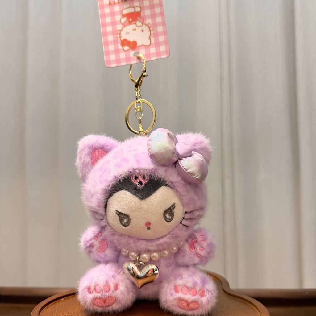 New Leopard Print Plush Necklace Cute Character Doll Keychain Bag Pendant Keyring Kawaii Car Decoration Gift