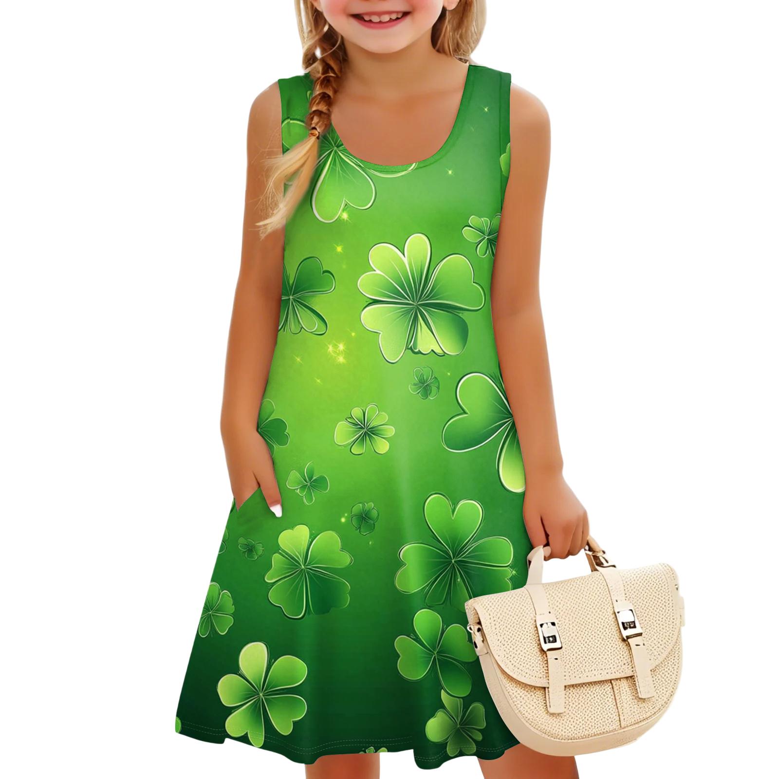 

Children s Sleeveless U-neck A-line St. Parmesan Print Casual Vacation Dress 160