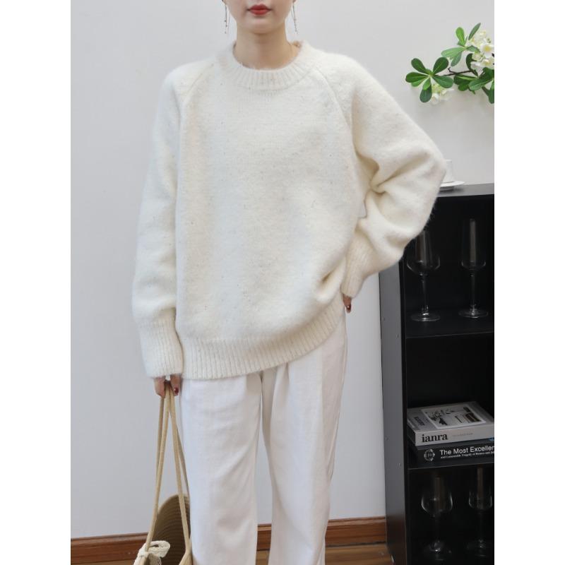 Autumn and winter new round neck sequins loose and thin sweater pullover lazy wind knitted sweater top women