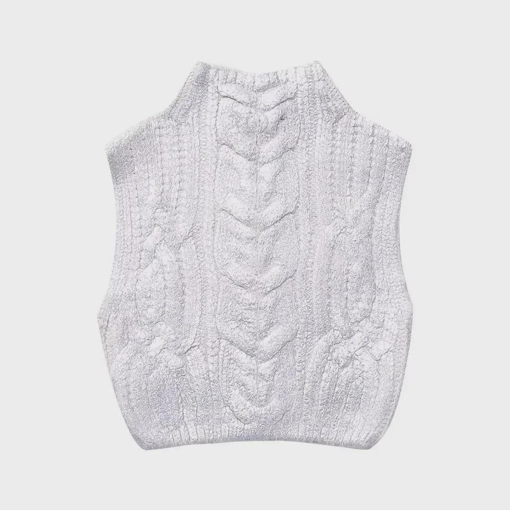 2024 Spring Women's European & American Street Fashion Metal Knit Vest with Stand-up Collar.