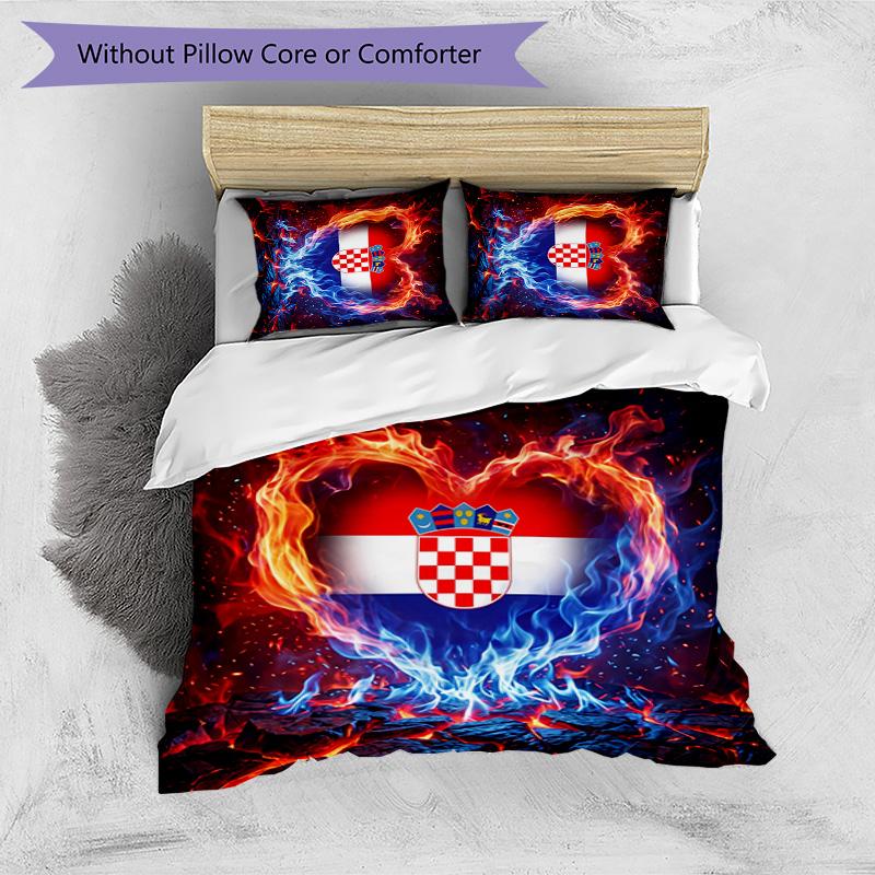 Croatia Football Printed Bedding 3 Piece Set Cozy Breathable Bed Cover Set as Housewarming Holiday Gift