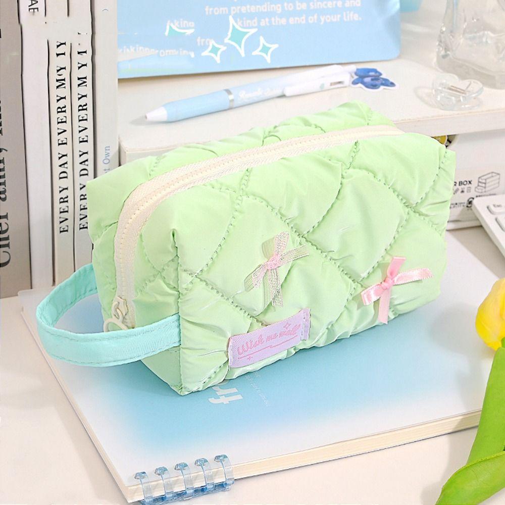 

Cartoon Stationery Storage Bag Zipper Makeup Lipstick Bag Large Capacity Pen Case Kids зелений