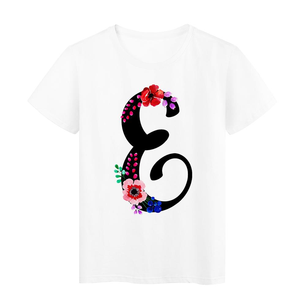 Flower And Letter E Red Printed Womens Tshirts Top Tee Exquisite Simplicity Style T