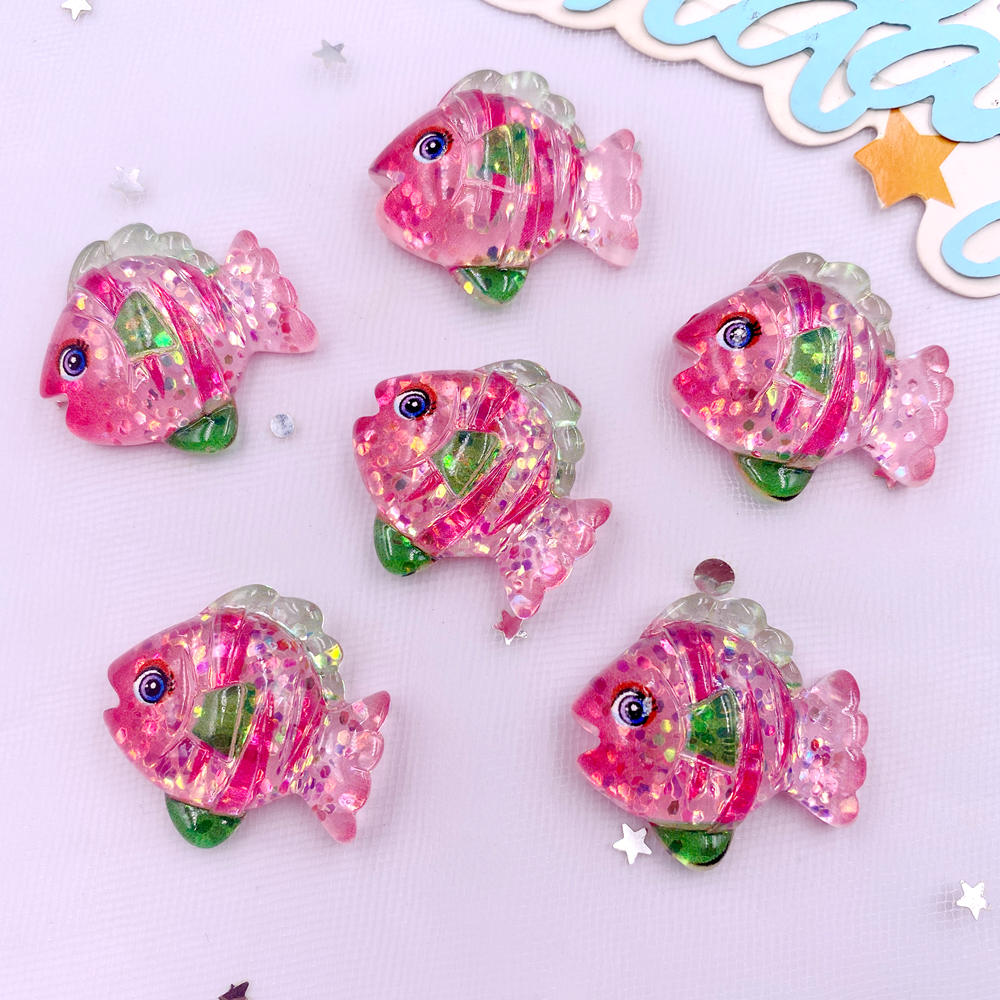 10pcs Glitter Colorful Resin Sea Star Crab Jellyfish Dolphin Ocean Animal Flatback Rhinestone Scrapbook DIY Figurine Decor Craft