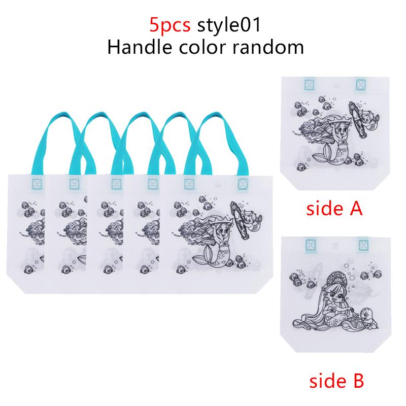 5pcs/set Double Sided Graffiti Bag Non-woven Luggage Shopping Bag Portable Cute Tote Bag School Supplies Student Storage Bag TMZ