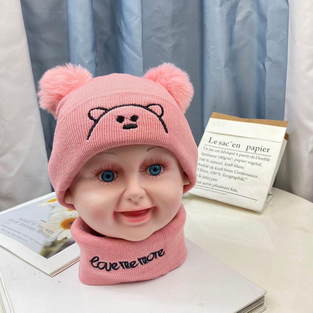 Kids' Warm Knit Bear Hat with Pom-Pom, Cartoon Beanie for Boys & Girls