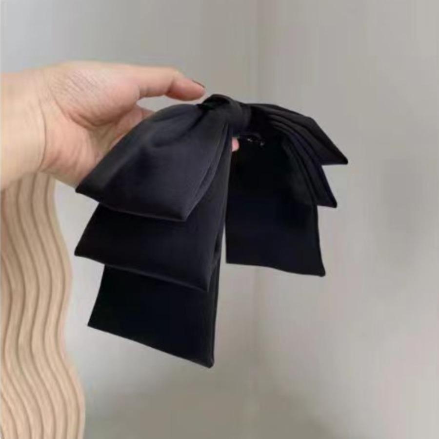 Korean-Style Satin Three-Layer Oversized Bow Hairpin with Ribbons, Perfect for Bun Hairstyles, Popular Hair Accessory with a Spring Clip
