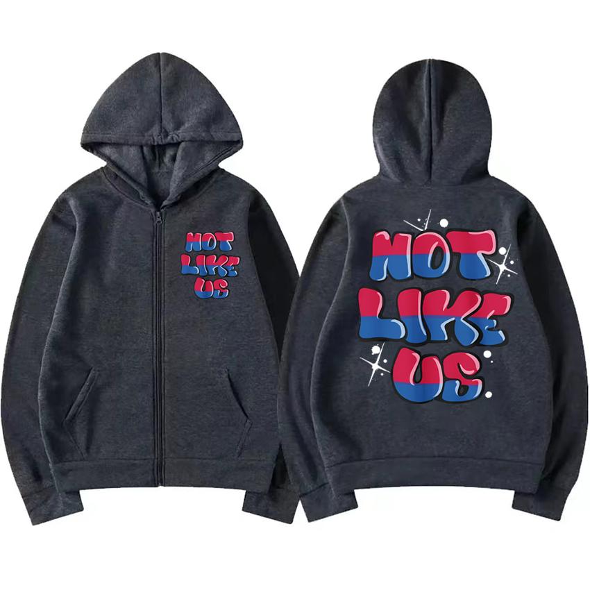 Kendrick Lamar „Not Like Us“ Song-Hoodie mit doppelseitigem Druck und Reißverschluss, Herren und Damen, Vintage Hip-Hop Streetwear, Unisex-Fleecepullover