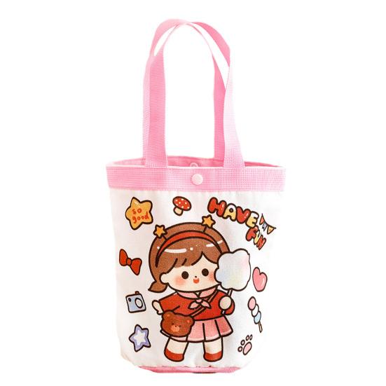 

Kids Canvas Bag Cute Cartoon Girl Boy Pattern Tote Pink Blue Edge Reusable Tote for Children School Outing Picnic A