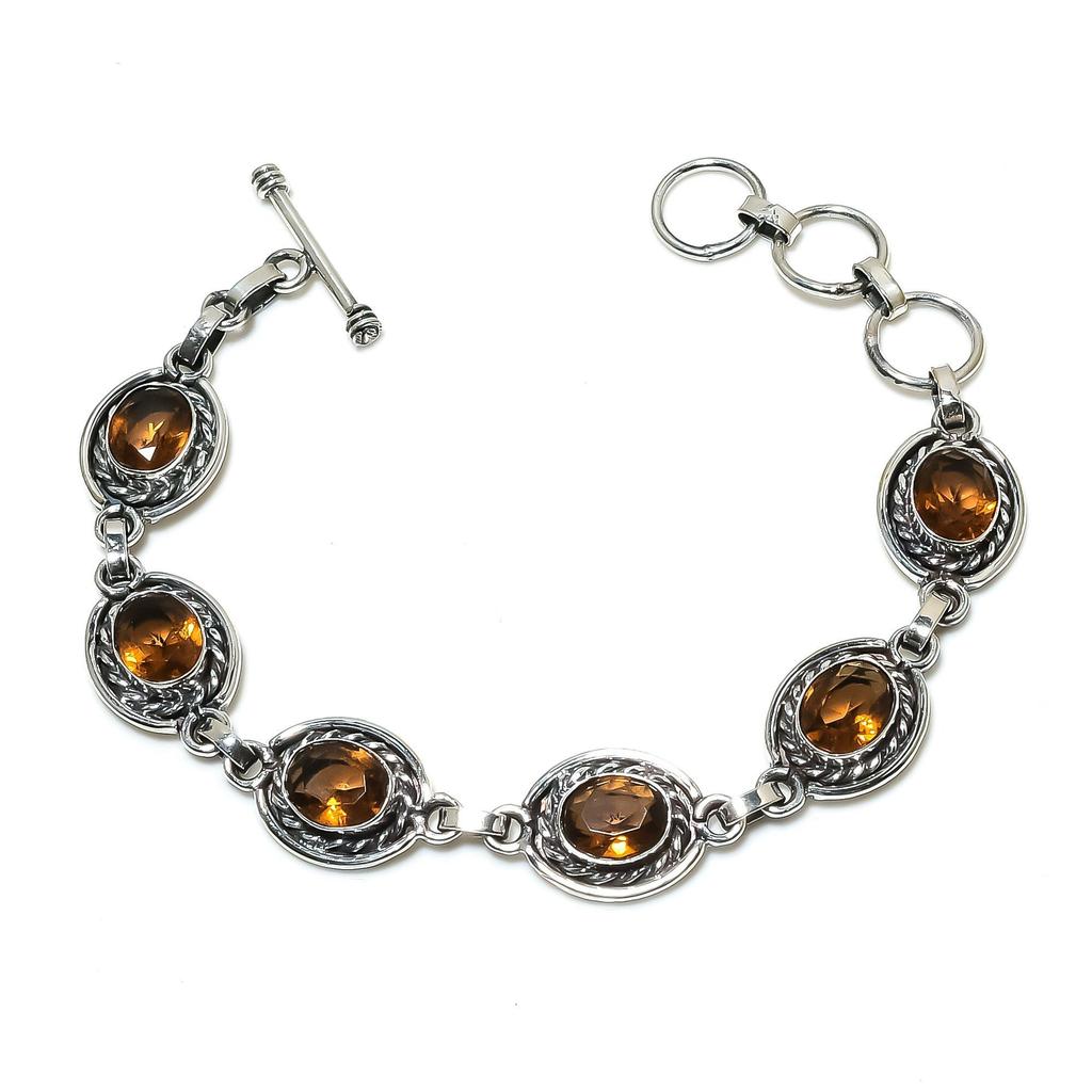 Natürlicher Honig-Topas Edelstein Handgefertigt 925 Sterlingsilber Armband, Honig-Topas Armband für Ehefrau, Unisex Armband, Geburtstagsgeschenk für Männer