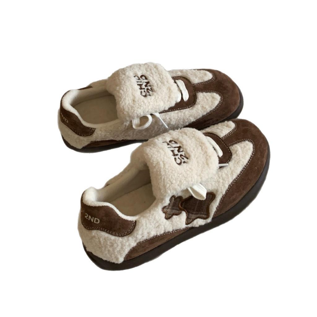 Lan Cabinet, Dexun Shoes Women's Autumn and Winter 2025 Winter New Soft Waxy Plush Cotton Shoes Versatile Sports and Leisure Shoes
