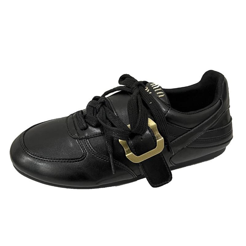Retro Flat Bottom Soft Sole Belt Buckle Double Shoelace Fashion Casual Small Leather Shoes Single Shoes Women
