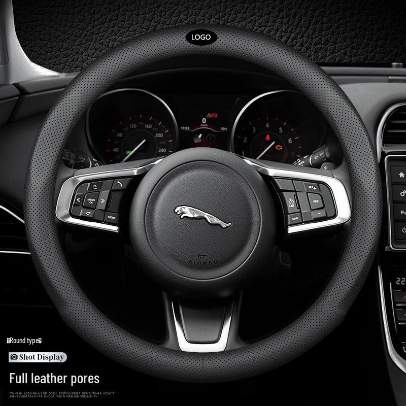 

Jaguar Genuine Leather Steering Wheel Cover, Non-Slip, All-Season, Compatible with XF, F-PACE, XEL, XFL, XJ, XE. 38cm