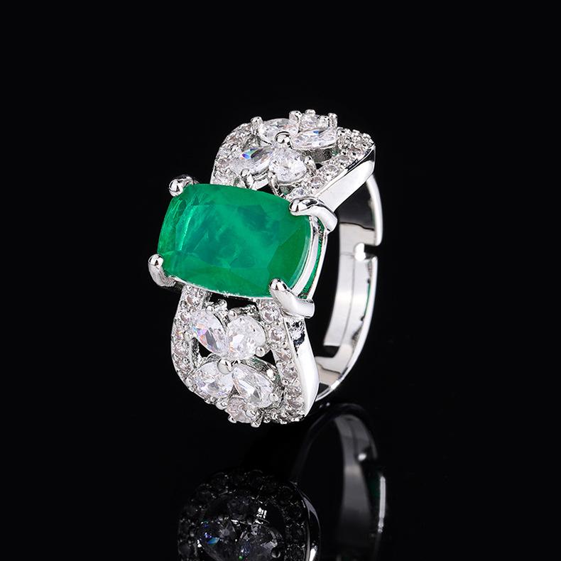 Fashion Simulation Paraiba Tourmaline Ring Women's Emerald Ruby Open Index Finger