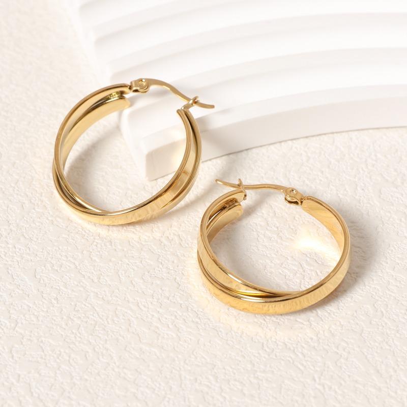 Frosty Style Double-combined U-shaped Earrings for Women's Titanium Steel Gold-plated Personalized Earrings