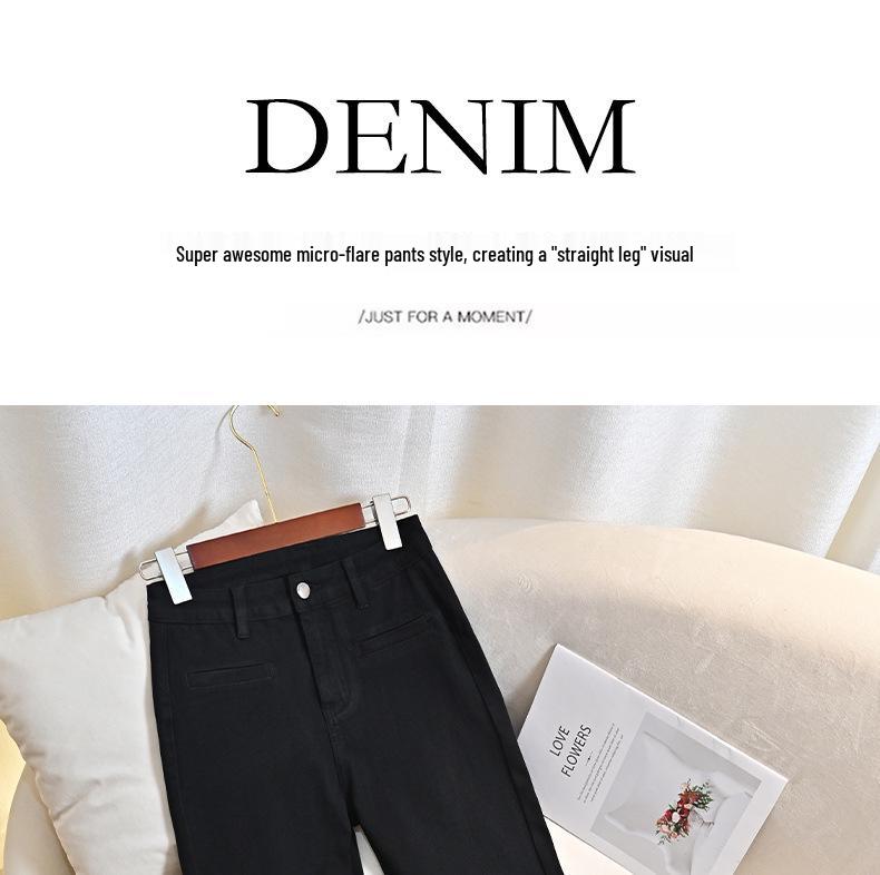 Jia*er's Body-Shaping Flared Denim Pants: Autumn/Winter Plus Velvet Black, Slim Fit, Four-Way Stretch.