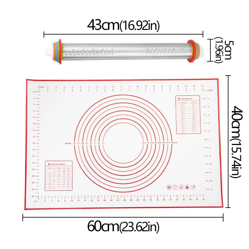 Adjustable Rolling Pin Removable Ring Dough Mat Dough Roller Stainless SteelSilicone Kneading Mat Non-Stick Silicone
