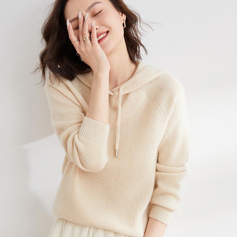 Women S Loose Knitted Hooded Sweatshirt Thick Casual Pullover Sweater