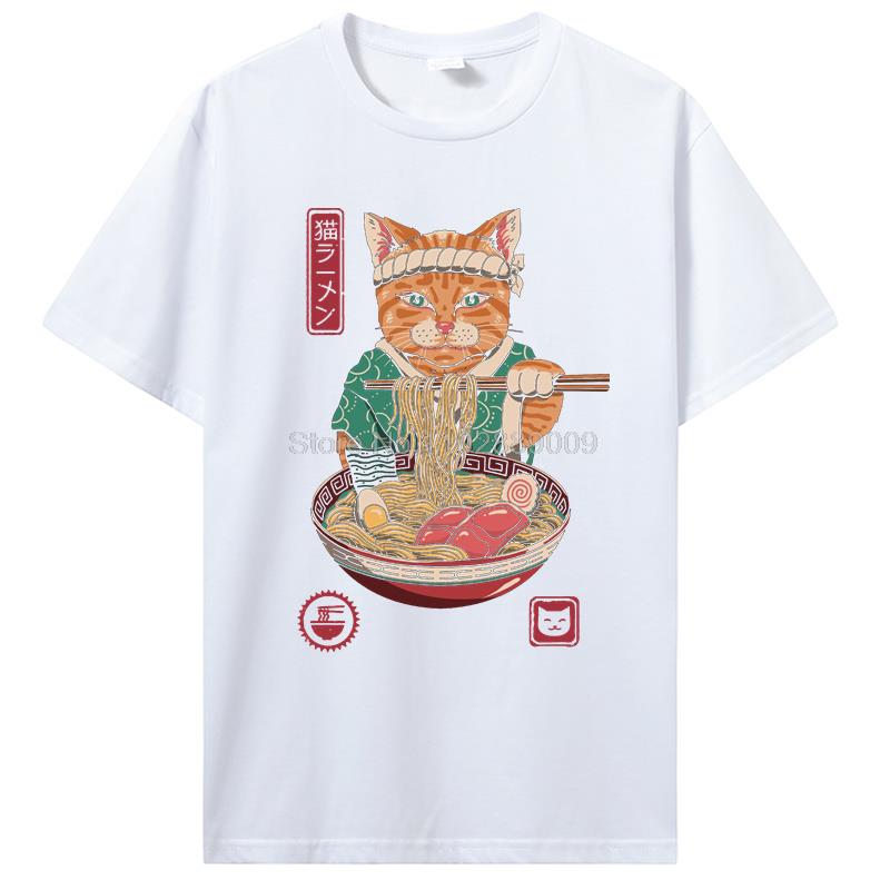 Summer New Men Japanese Samurai Cat Graphic T Shirt Fashion Casual Personality Cool T-shirt Print Cotton Tees Tops