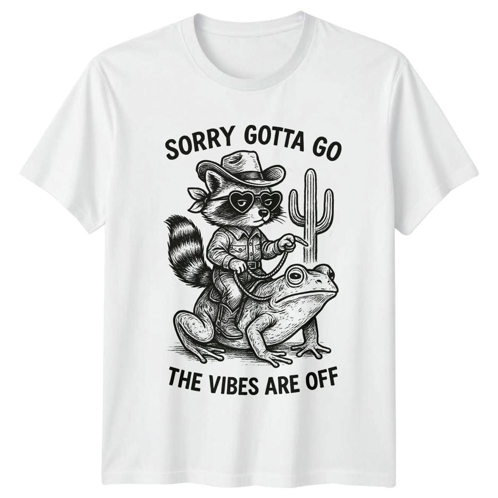 Sorry Gotta Go Raccoon Riding Frog Animals Unisexs TShirt Unisexs Graphic Tee S