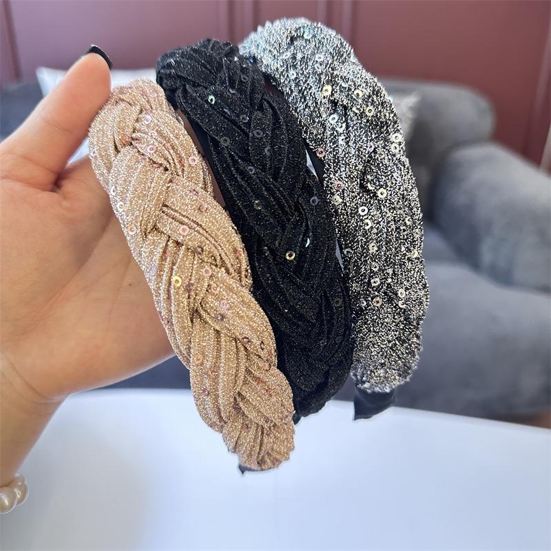 Fashion Twist Braided Headband Sequins Premium Versatile Going Out Face Washing Hair Accessories Headband Women
