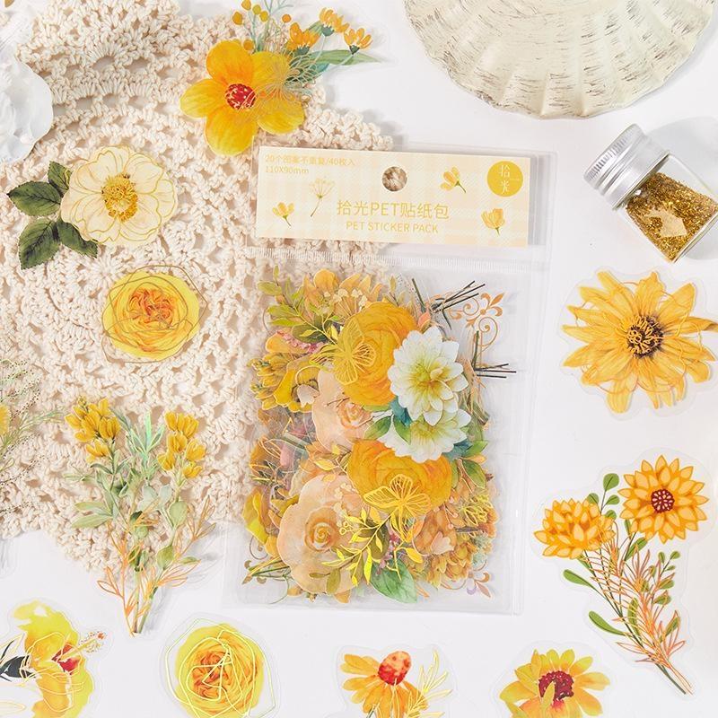 40Pcs/Bag Aesthetic Flower Stickers Pack Fresh Plant Hand Account DIY Material Decorative Stationery Stickers