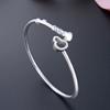 Pulsera de plata con pie de llave en forma de corazón S990 Apertura de plata Pulsera de plata pura sólida y lisa para regalar a una novia Pulsera de joyería de plata