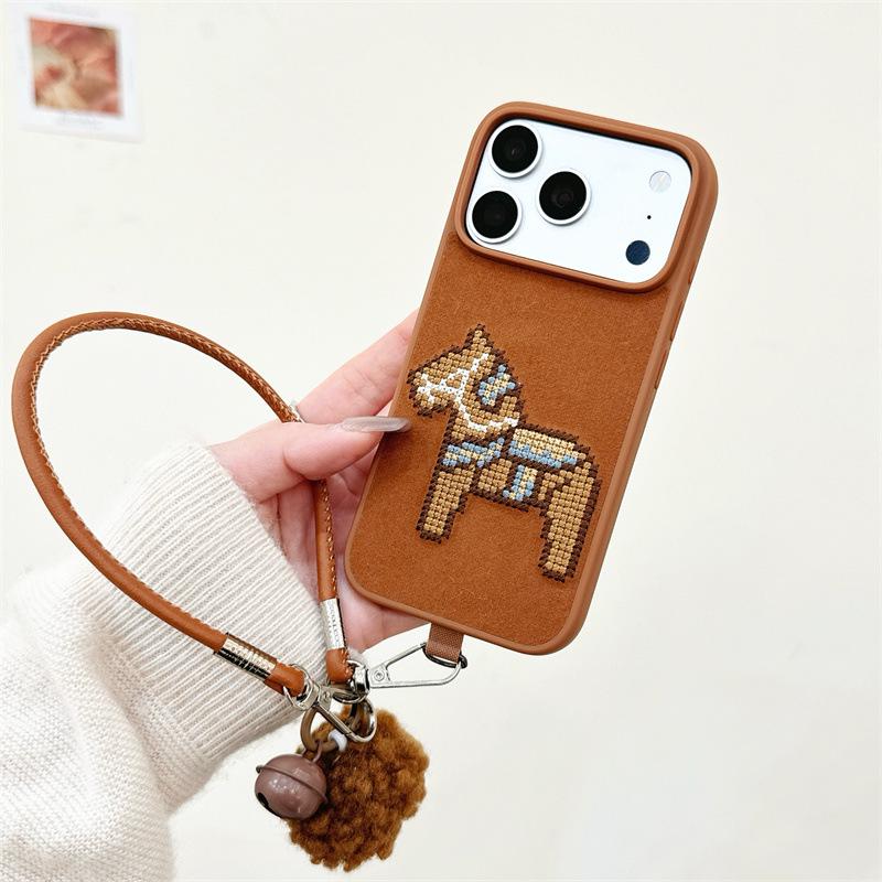 High-End Personalized Embroidery Pony Phone Case for iPhone 17, 16 Pro Max, 15, 14