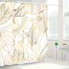 1pc Tropical Leaf Print Shower Curtain - Golden & White Polyester, No-Drill Hanging, Machine Washable, Elegant Bathroom Decor