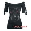 Stylish Women's Fashion Skull Printed Cool Black T-shirt Plus Size Slash Slit Tops