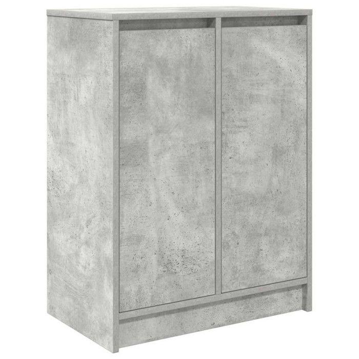 Armoire à chaussures - Gris béton - 2 portes - 8 étagères - Bois d'ingénierie 57x34x76 cm
