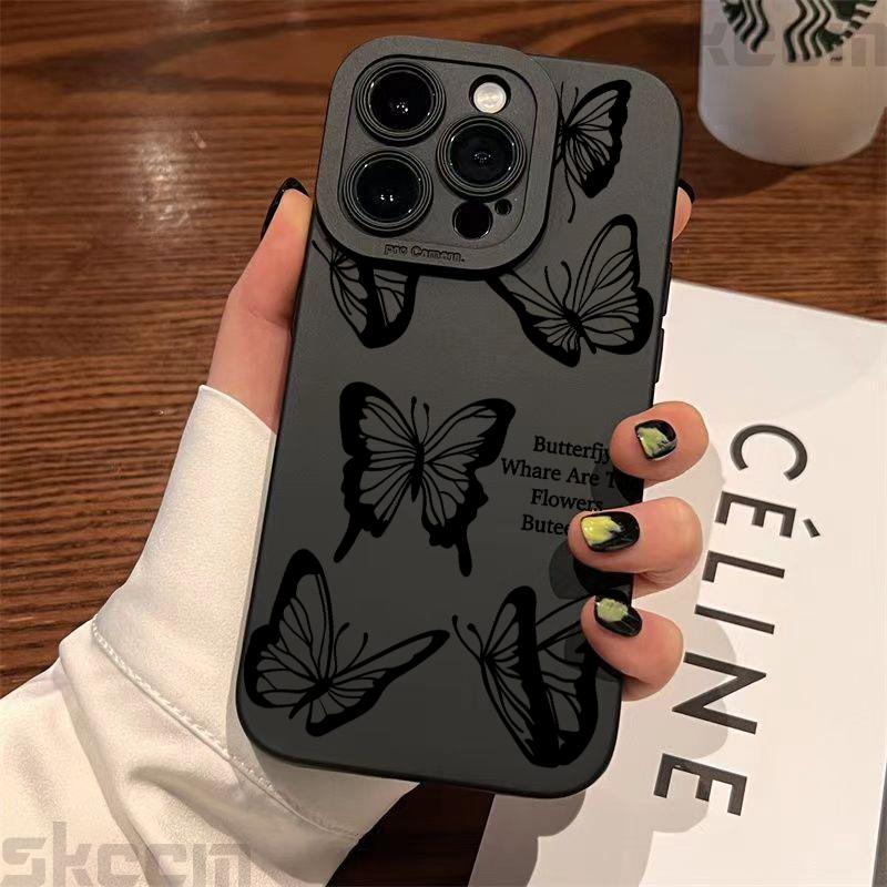 Black Butterfly Pattern Phone Case For iPhone 16 15 14 13 12 11 Pro Max Mini 7 8 Plus XS XR X Shockproof Silicone Soft Cover