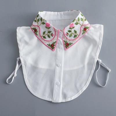 Perfect Match White Lapel Fake Collar Women'S Shirt Detachable Collar Floral Embroidery Blouse Tops Half Shirt False Collar Woman Decorative