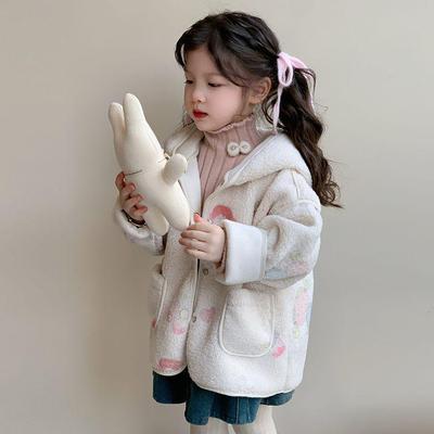 Girls' Fuzzy Printed Sweater Coat - Autumn/Winter 2025: Warm Fleece-lined Casual Top for Baby Girls