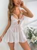 Lace perspective mesh home nightgown European and American sexy V-neck suspenders seduce pure desire pajamas women
