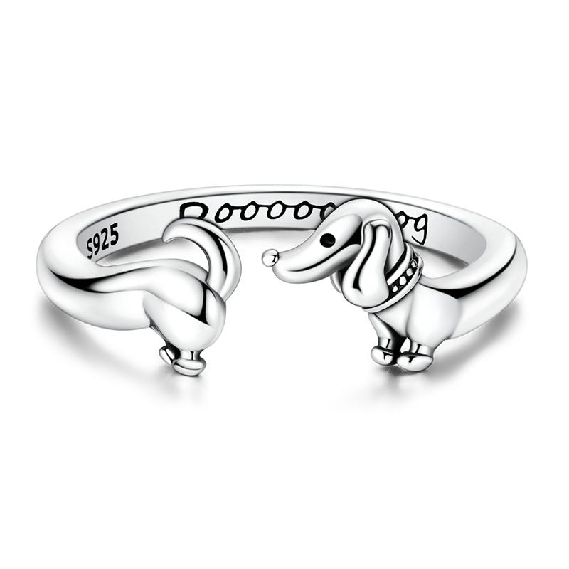 New 925 Silver Sausage Dog Ring For Women Fit Wedding Party Jewelry Gift