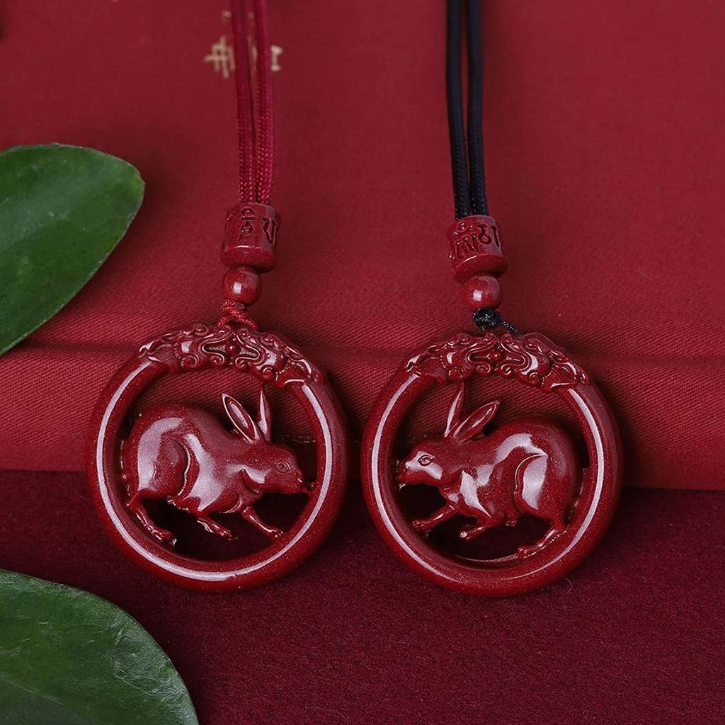 Satın alın Natural Cinnabar Necklace Feng Shui Lucky Zodiac Rabbit ...