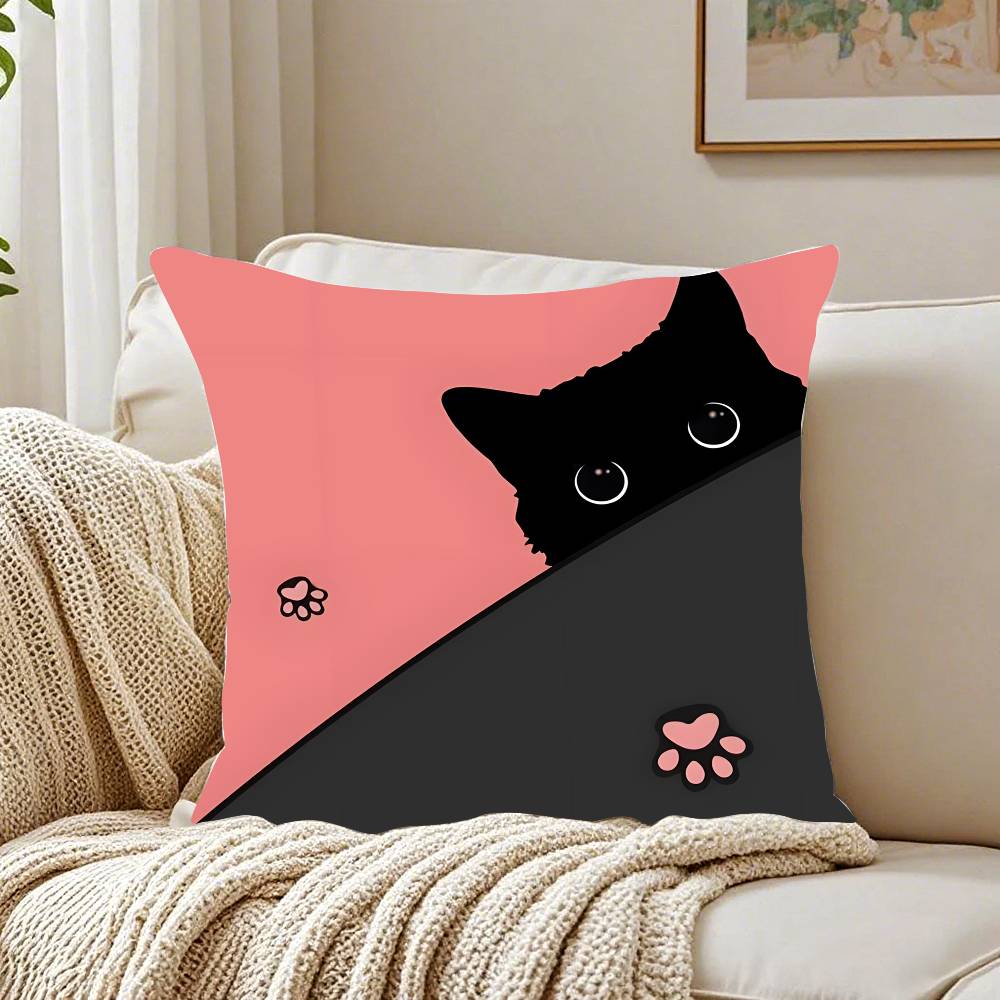 New Little Black Cat Cute Couple Pillow Case Pattern Printed Pillowcase For Living Room Sofa Cushion Cover & Bedroom Decor